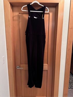 90s Vintage Match Velvet Burgundy Overalls Jumpsuit